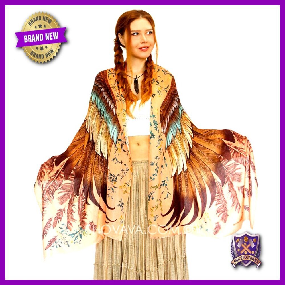 Pure Cotton Hand Painted Feather Print Scarf Shawl Wrap Versatile